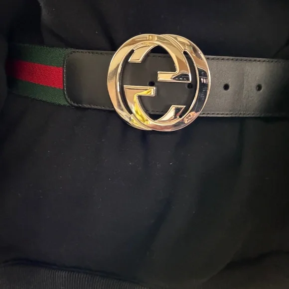 Gucci Green and Red Belt with Silver Buckle